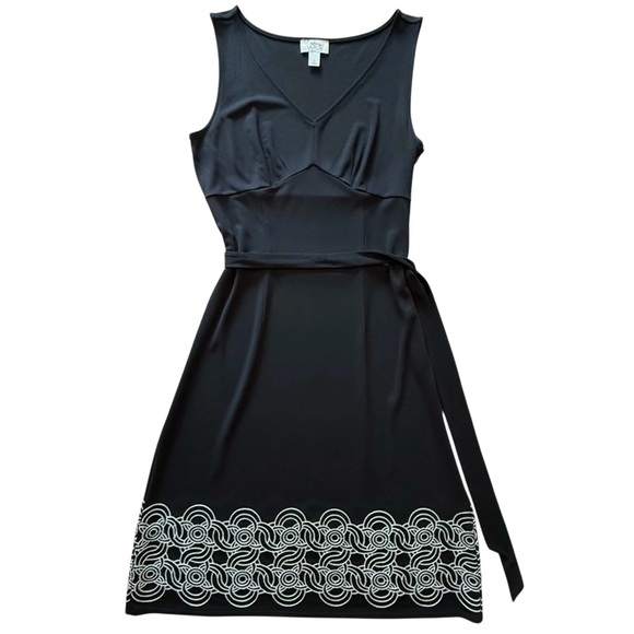 LOFT Dresses & Skirts - LOFT Ann Taylor Black Embroidered Midi Sleeveless Dress V-Neck Waist Tie Size 10